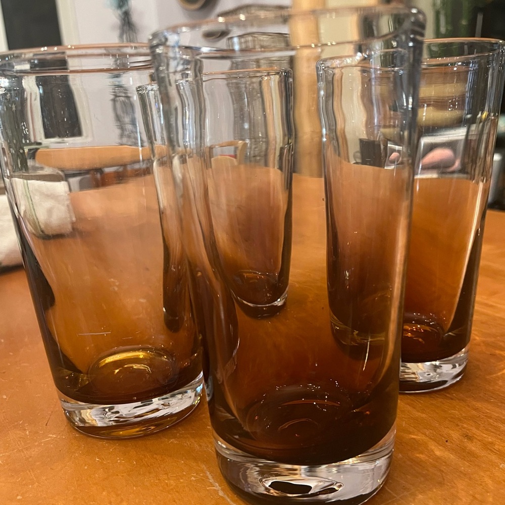 Vintage Amber/Ombre Glass Tumbler Set | Mid Century Modern Bar Glasses Set of 4